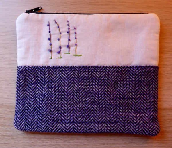 Purple Flowers with Purple Tweed Zipped Pouch