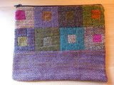 Patchwork Squares with Purple and Orange Herringbone Tweed Zipper Pouch
