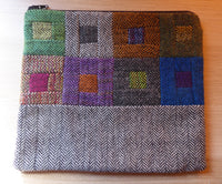 Patchwork Squares with Black and White Herringbone Tweed Zipper Pouch